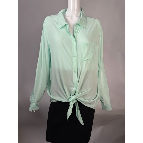 Old Navy Womens Mint Green Long Sleeve Button-Up Shirt Lightweight Rayon Size XL - Picture 1 of 16